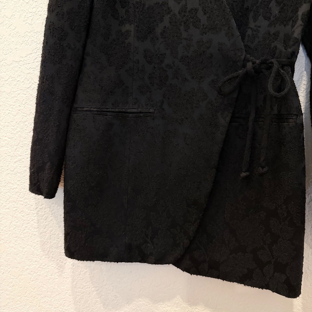 Vintage Rena Rowan Black Floral Jacquard Wrap Blazer Jacket 4P Career Romantic - Picture 6 of 9